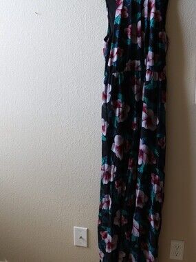 miami Black Maxi Dress with Pink Floral Print